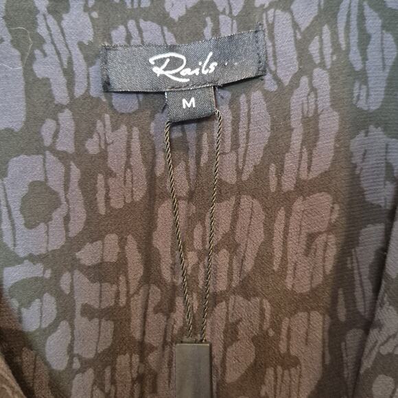 NEW RAILS Beatrice Charcoal Cheetah Dress Medium Midi Satin Belted Long Sleeve - Picture 7 of 11